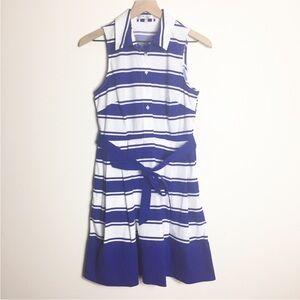 Milly Navy and White Striped Midi Dress